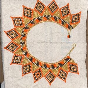 Elegant Beaded Necklace in Orange and Gold